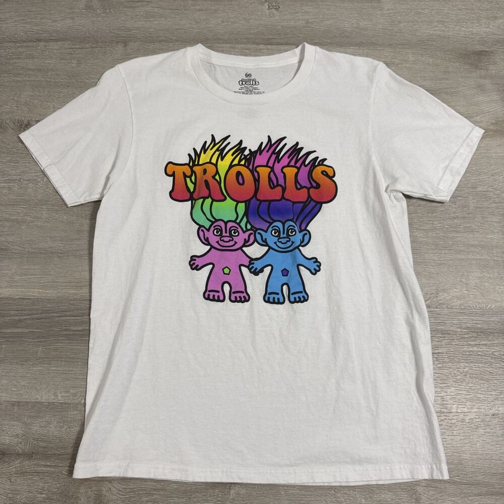 Trolls Shirt DreamWorks Good Luck Trolls Men’s White Large 100% Cotton 2020